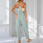V Neck Sleeveless Loose Fit Jumpsuit with Pockets