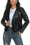 Fahsyee Women's Black Faux Leather Moto Jacket
