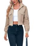 Fisoew Women's Lightweight Cropped Bomber Jacket