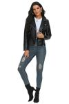 Fahsyee Women's Black Faux Leather Moto Jacket