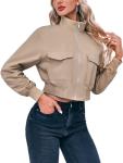Fisoew Women's Lightweight Cropped Bomber Jacket