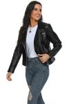 Fahsyee Women's Black Faux Leather Moto Jacket
