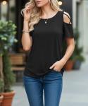 Cold Shoulder Short Sleeve Top for Women, Black
