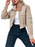 Fisoew Women's Lightweight Cropped Bomber Jacket
