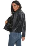 Fahsyee Women's Black Faux Leather Moto Jacket