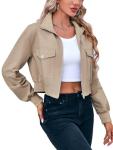Fisoew Women's Lightweight Cropped Bomber Jacket