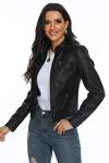 Fahsyee Women's Black Faux Leather Biker Jacket