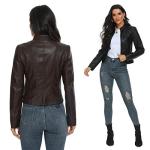 Fahsyee Women's Black Faux Leather Biker Jacket