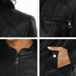 Fahsyee Women's Black Faux Leather Biker Jacket