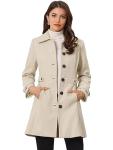 Allegra K Women's Beige Classic Pea Coat with Pockets