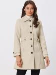 Allegra K Women's Beige Classic Pea Coat with Pockets