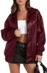 Sampeel Red Faux Leather Oversized Motorcycle Jacket