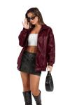 Sampeel Red Faux Leather Oversized Motorcycle Jacket