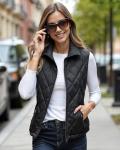 Slim Fit Quilted Black Puffer Vest for Women