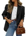 PrettyGarden Women's Black Open Front Blazer