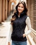 Slim Fit Quilted Black Puffer Vest for Women