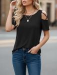 Cold Shoulder Short Sleeve Top for Women, Black