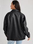 Hathne Women's Oversized Faux Leather Jacket - Black