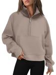 Cropped Half Zip Sweatshirt for Women in Coffee Grey