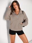 Cropped Half Zip Sweatshirt for Women in Coffee Grey