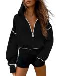 PRETTYGARDEN Women's Black Cropped Hooded Sweatshirt