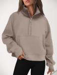 Cropped Half Zip Sweatshirt for Women in Coffee Grey