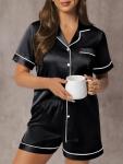 LILLUSORY Silk Satin Women’s Pajama Set – Black
