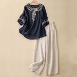 Women's Black Two-Piece Linen Set for Summer