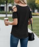 Cold Shoulder Short Sleeve Top for Women, Black