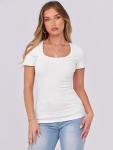 Short Sleeve Scoop Neck Ribbed Tee for Women