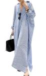 Chouyatou Women's Striped Cotton Maxi Shirt Dress