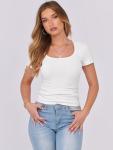 Short Sleeve Scoop Neck Ribbed Tee for Women