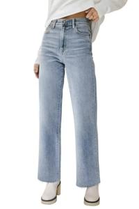 High Waisted Frayed Straight Leg Jeans for Women