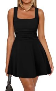 Summer Casual Black Fit and Flare Mini Dress