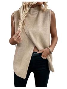 Verdusa Women's Khaki Sleeveless Mock Neck Sweater