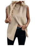 Verdusa Women's Khaki Sleeveless Mock Neck Sweater