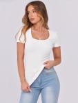 Short Sleeve Scoop Neck Ribbed Tee for Women