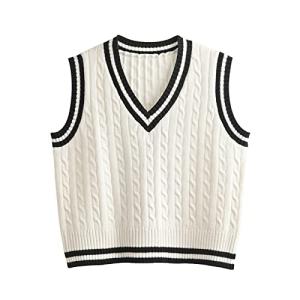 Hyipels Women's Preppy Style Knitted Sweater Vest