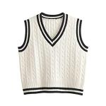 Hyipels Women's Preppy Style Knitted Sweater Vest