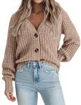 Zeagoo Women's V-Neck Cropped Chunky Cardigan