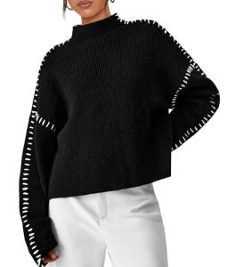 Chunky Knit Mock Neck Oversized Sweater for Women