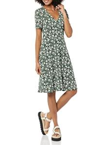 Women's Dark Green Floral Fit and Flare Dress