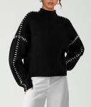Chunky Knit Mock Neck Oversized Sweater for Women