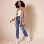 Lightweight Open-Front Cardigan in Camel Heather