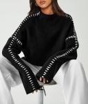 Chunky Knit Mock Neck Oversized Sweater for Women