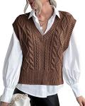 Brown V Neck Sleeveless Crop Sweater Vest