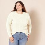 Soft Cable Knit Long-Sleeve Sweater in Cream