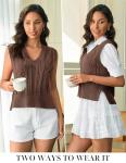 Brown V Neck Sleeveless Crop Sweater Vest