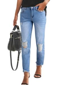 Sky Blue Ripped Boyfriend Jeans for Women Size 14