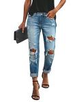 KUNMI Women's Distressed Mid Rise Boyfriend Jeans